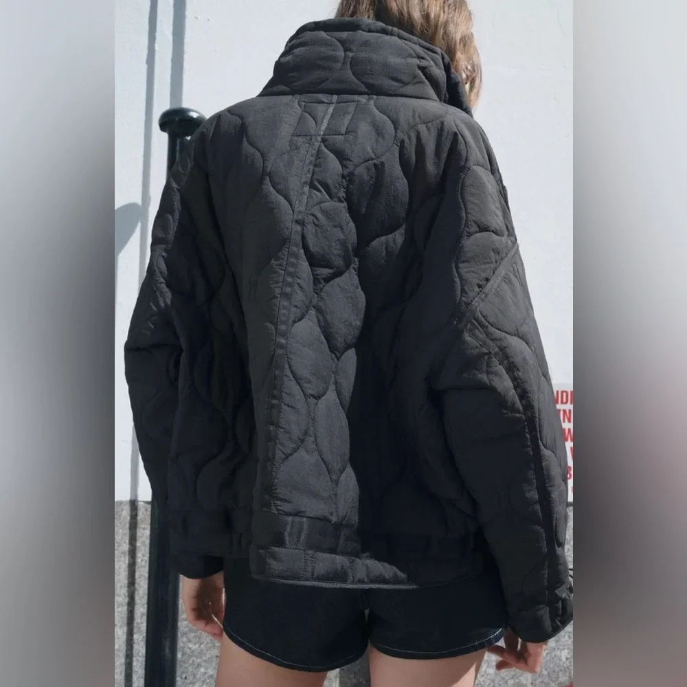 Zara Women's Black Quilted water repellent Jacket fall coat - Picture 6 of 8